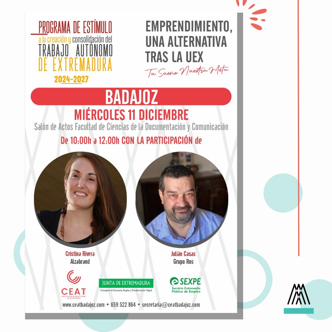 Mañana día 11 de diciembre, tendrá lugar la 2ª Jornada “Emprendimiento, una alternativa tras la UEX”, en el Salón de Actos de la Facultad de Ciencias de la Documentación y la Comunicación, de 10 a 12 horas.
#alzabrand #unex #uex #emprender #gruporos #ceat #juntaextremadura #sexpe
