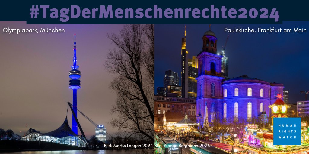 hrw_de's tweet photo. An diesem #TagDerMenschenrechte leuchten der @OLYMPIAPARK in München &amp; die Frankfurter @Paulskirche zu Ehren der Allgemeinen Erklärung der Menschenrechte wieder blau.

Was unser Einsatz für die Menschenrechte in diesem Jahr bewirkt hat, findet ihr unter: https://t.co/UGO6iihy8f https://t.co/5m6oBcapcd