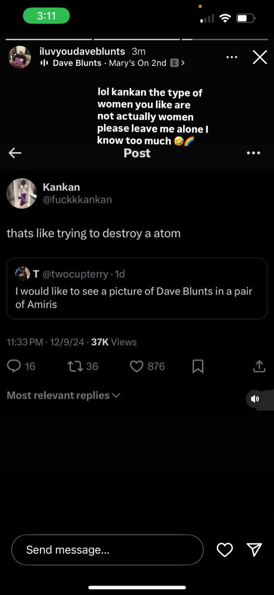 notbobbalam's tweet photo. Dave Blunts fires back at Kankan insinuating he likes trans women 🤔 https://t.co/DYeNqHBpeZ
