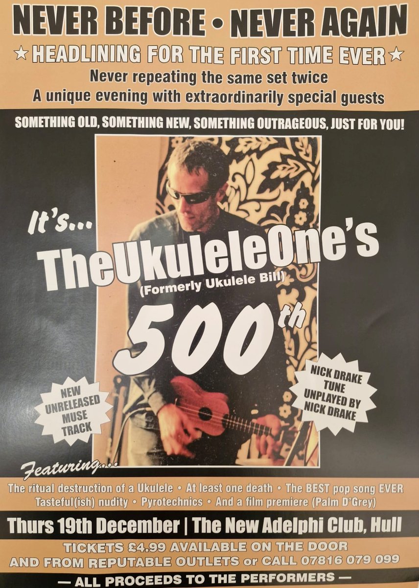Hull's very own 'The Ukulele One’ is putting on a night of rock, folk, blues and classical at Hull’s infamous <a href="/TheAdelphiClub/">The New Adelphi Club</a>. I've been asked to play harmonica to Dr. Feelgood’s ‘Down at the Doctors’! DM me for tickets or £4.99 OTD Thurs 19 Dec 7.00pm theadelphi.com/events/