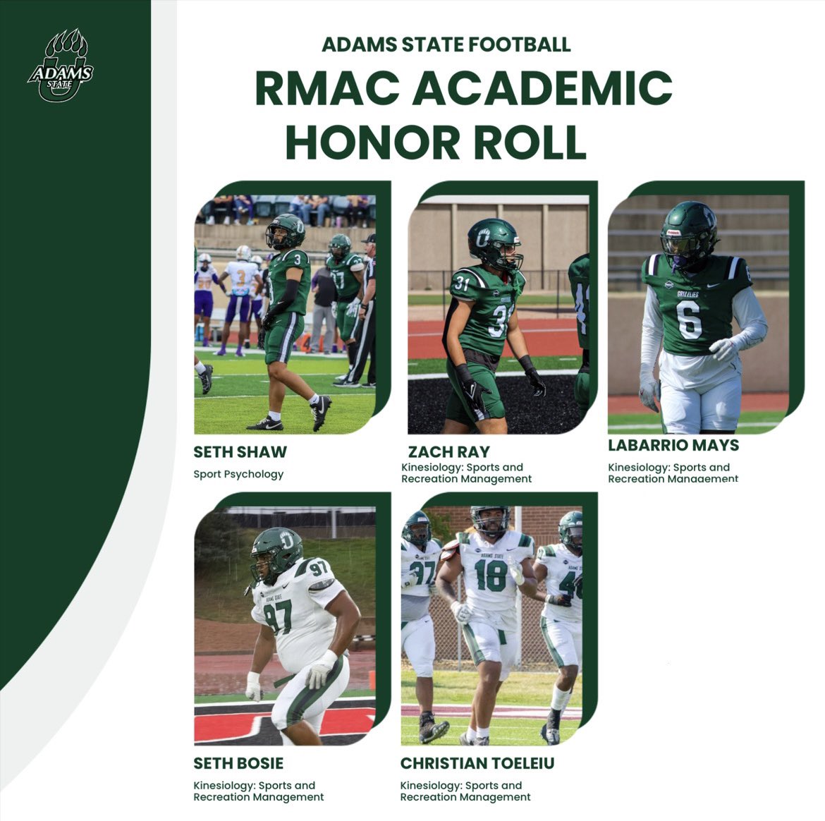 Congrats to our grizzlies being name to RMAC Academic Honor Roll! 
•
•
Go Grizzlies! 🐻