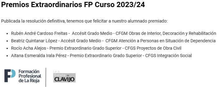 Premios Extraordinarios FP Curso 23/24