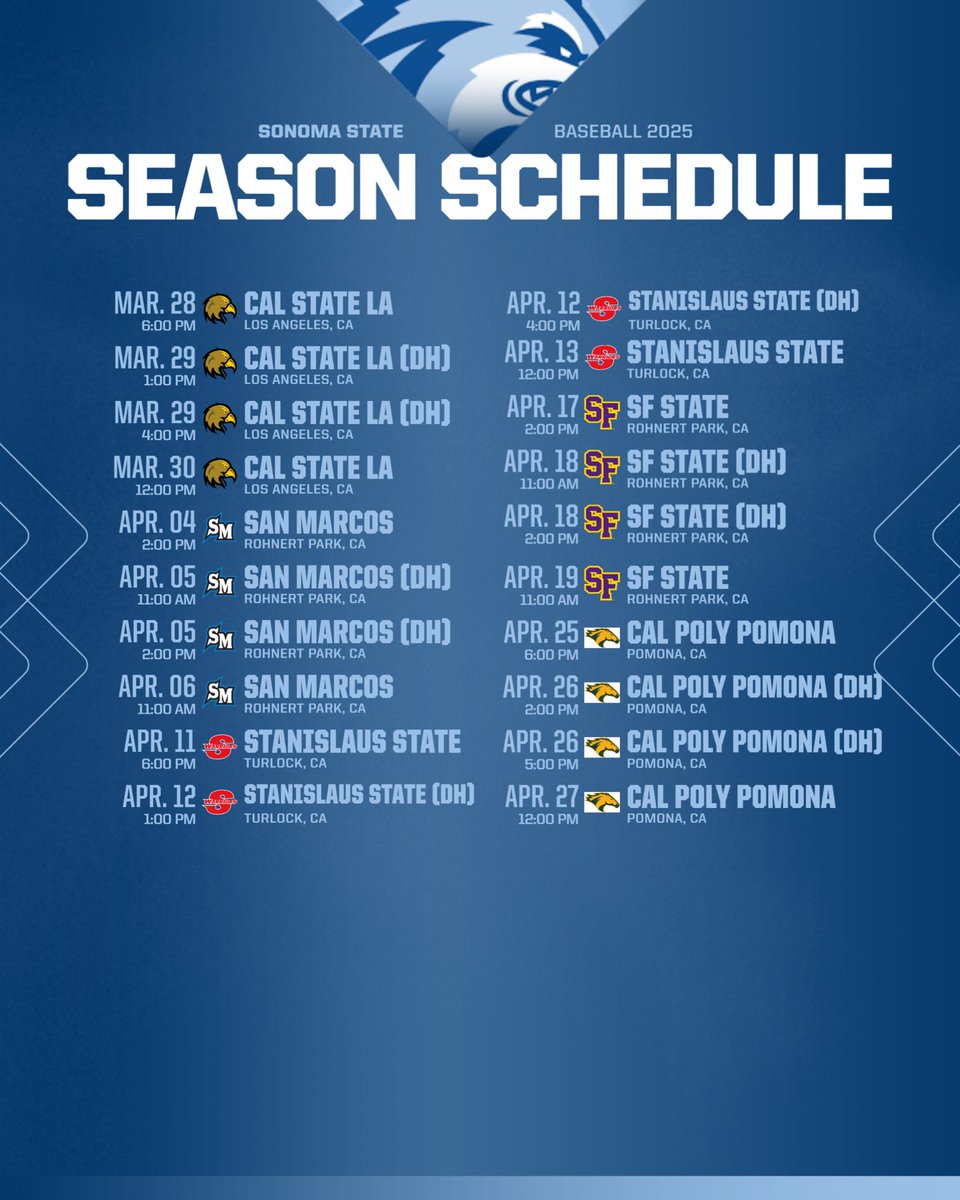Mark your calendars Seawolves fans… The Sonoma State Baseball 2025 schedule is HERE! 🐺⚾️