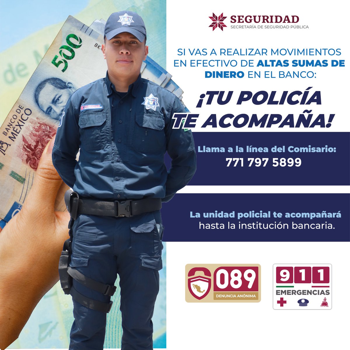 ¡Su deber es protegerte siempre! 📷
Si vas a realizar compras, movimientos o transacciones con altas sumas de dinero, no dudes en pedir apoyo policial. 📷

📷 771 797 5899

Se te brindará apoyo hasta la institución bancaria. 📷

#TuPoliciaTeAcompaña
