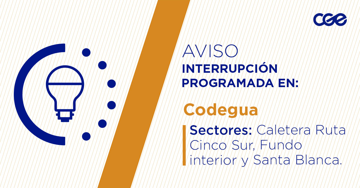 CGE_Clientes's tweet photo. Para mejorar la calidad del suministro de nuestros clientes de #Codegua, este viernes, entre 09:00 y 15:00 horas, se realizará una #InterrupciónProgramada (sectores en la imagen 👇) debido a trabajos de mejoras. Recuerda desconectar tus artefactos 🔌 https://t.co/EfAX7M05Jt
