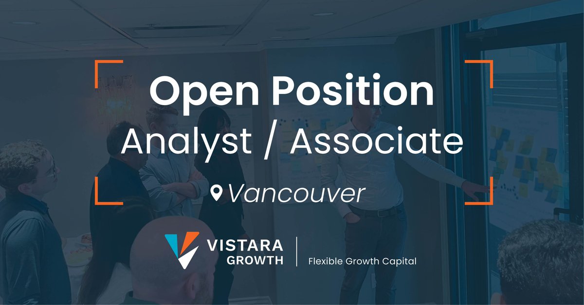 VistaraGrowth's tweet photo. We're actively seeking an Analyst / Associate to join the Vistara team. Based in Vancouver the ideal candidate will be an integral member of our investment team. Click here to learn more: https://t.co/W5DWEcEo8U https://t.co/aFVm5GPtjC