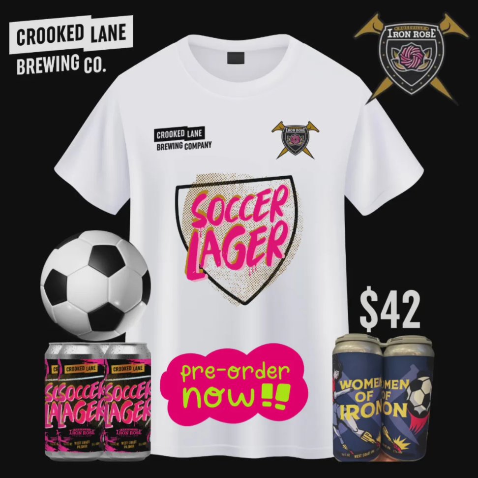 Pre orders are LIVE 🔥

The Shersey meal deal comes with a 4 pack of our brand new Soccer Lager and a 4 pack of Women of Iron.

Pick up will be Saturday December 14th from 4-7pm at our official Soccer Lager release party.
crookedlanebrewing.com/products/crook…