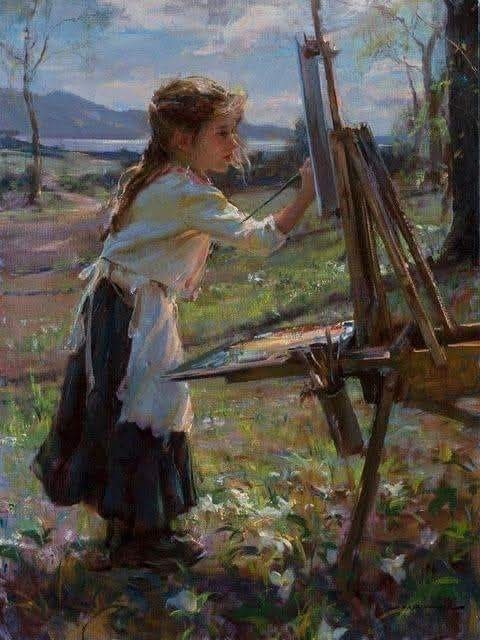 Little girl painting