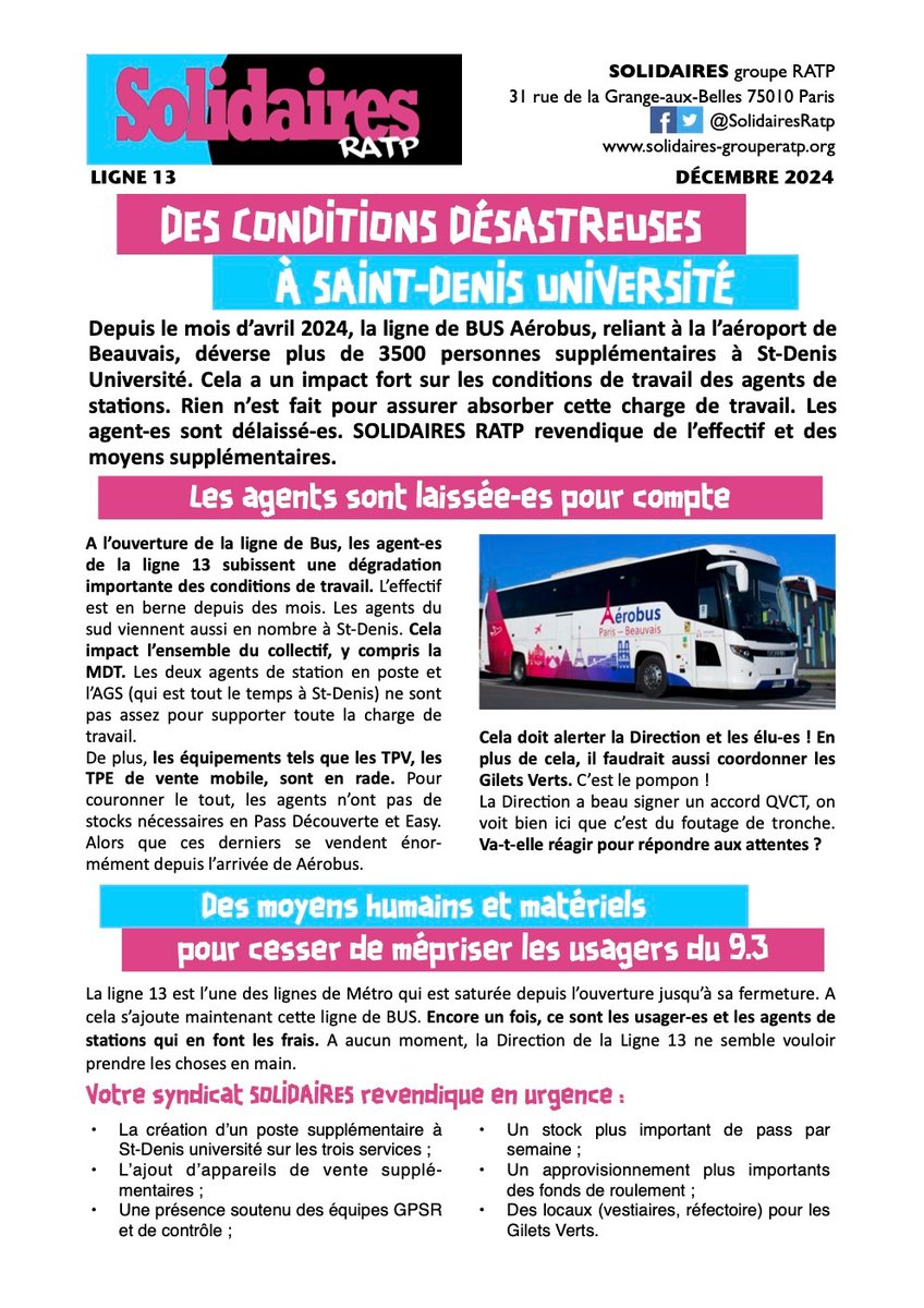 Les usagers de la #Ligne13 et les #AgentsDeStations sont délaissé-es à #StDenisUniversité. Les #ConditionsDeTravail et le #Service aux usagers sont catastrophiques. Les moyens humains et matériels ne sont pas réunis pour un #ServicePublic de qualité #Métro #RATP