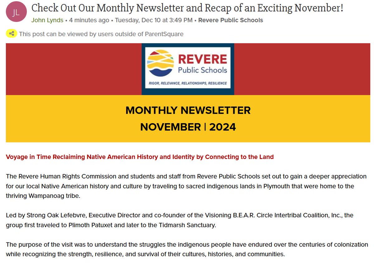 RPS Communications (@rpscommunicates) on Twitter photo Check out our monthly newsletter!
Visit: parentsquare.com/feeds/43141597
<a href="/RPS_Super/">Dianne Kelly, Ed.D.</a> @lourenco962 <a href="/RPS_AsstSuper/">Dr. Danielle Mokaba</a> <a href="/RevereAsstSuper/">Richard Gallucci, Ph.D.</a> <a href="/KeefeForRevere/">Patrick Keefe</a> Check out our monthly newsletter!
Visit: parentsquare.com/feeds/43141597
<a href="/RPS_Super/">Dianne Kelly, Ed.D.</a> @lourenco962 <a href="/RPS_AsstSuper/">Dr. Danielle Mokaba</a> <a href="/RevereAsstSuper/">Richard Gallucci, Ph.D.</a> <a href="/KeefeForRevere/">Patrick Keefe</a>