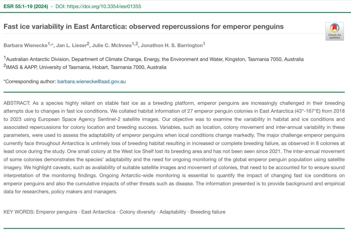 Emperor penguins depend heavily on stable, fast ice for breeding; they are increasingly facing challenges in their reproductive efforts due to the changing conditions of the fast ice. Learn more. buff.ly/49smkKY