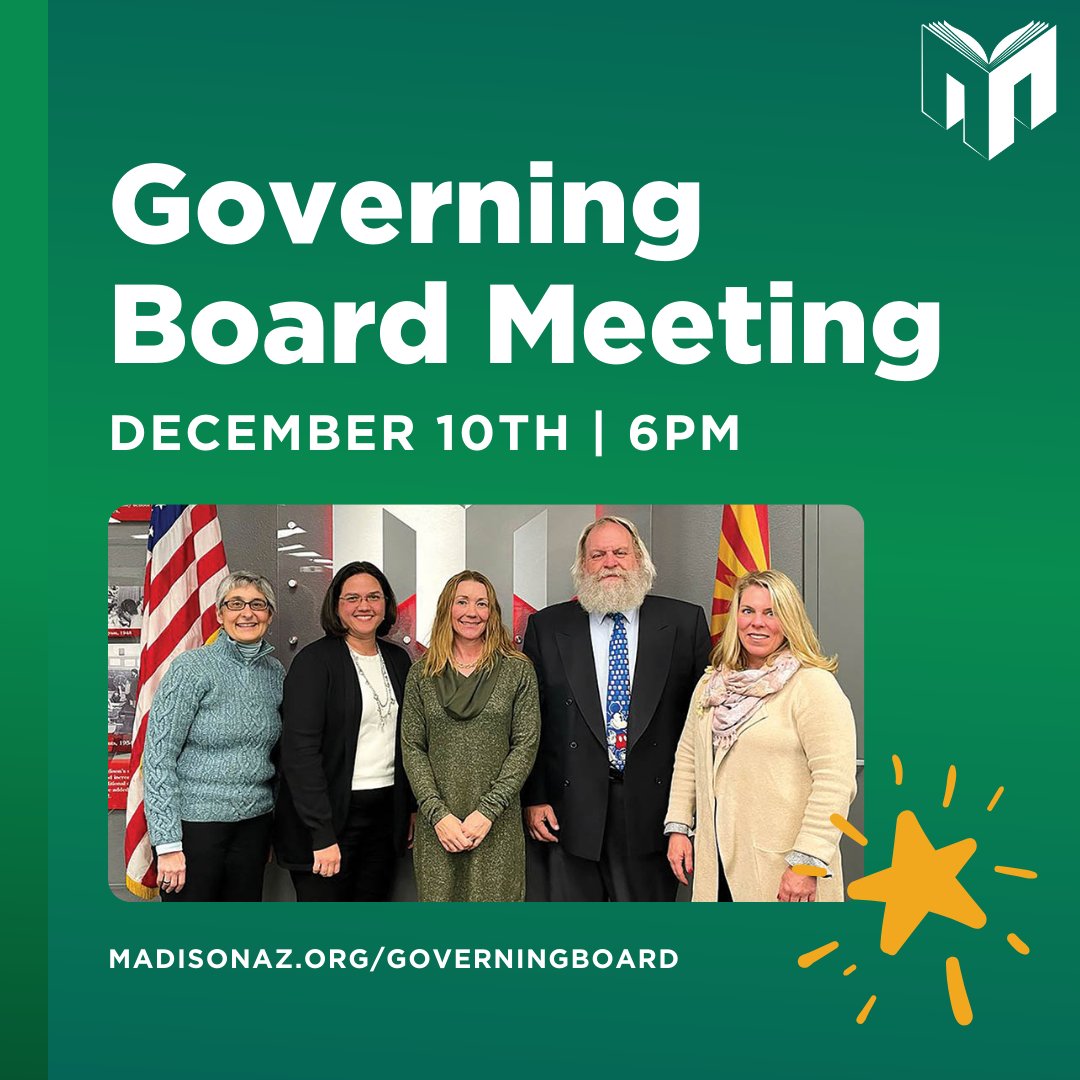 There will be a Governing Board meeting tonight at 6 p.m. To watch the live broadcast, please visit our Youtube channel here: youtube.com/watch?v=T2vMdO…
–
Image: Governing board meeting tonight with a link to madisonaz.org/governingboard