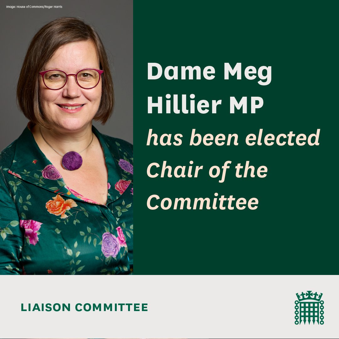 The newly elected Chair of the Liaison Committee is <a href="/Meg_HillierMP/">Meg Hillier</a> 👇

committees.parliament.uk/committee/103/…