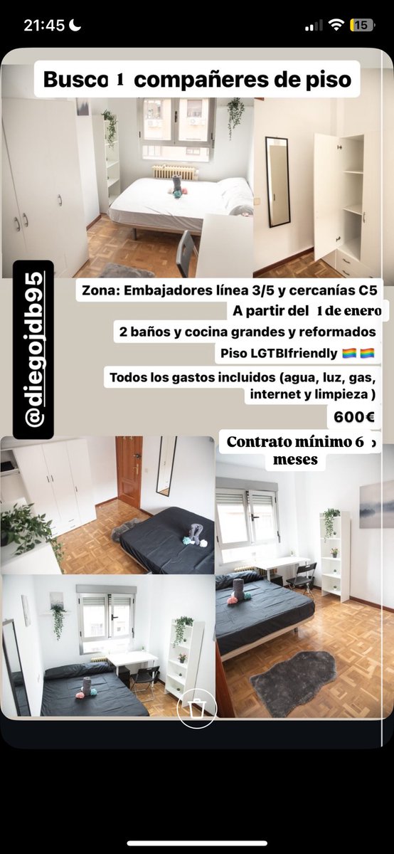Hola chicos! Estamos buscando un compañero de piso para entrar en enero. Más info escribirme. 
La habitación es súper amplia y muy luminosa. Zona: Madrid embajadores 🥰🥰

Se agradece que compartáis 😘😘