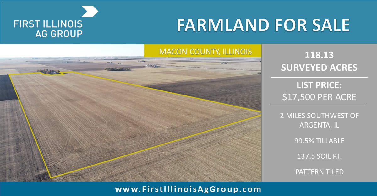 FirstIllinoisAg's tweet photo. First Illinois Ag Group is pleased to offer 118.13 surveyed acres of farmland for sale. Two miles southwest of Argenta, IL. The property is being offered at $17,500 per surveyed acre.

Please contact Megan Fredrickson at 217-809-4949 for more information.
https://t.co/1yDTLxIkI2 https://t.co/HatUUIS7Pa