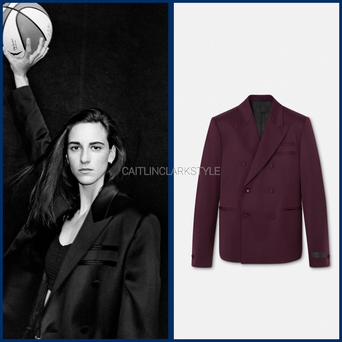 caitlinclarksty's tweet photo. December 10, 2024: @CaitlinClark22 TIME Athlete of The Year | Indianapolis, Indiana | wearing @Versace Resort 2025 Menswear Wool Double Breasted Blazer. Shop: $2790 https://t.co/mu3bkA7aeJ #VersacePartner
Turns out that this blazer is burgundy 🍷
📸: Cass Bird https://t.co/F9ZwrOYuAX