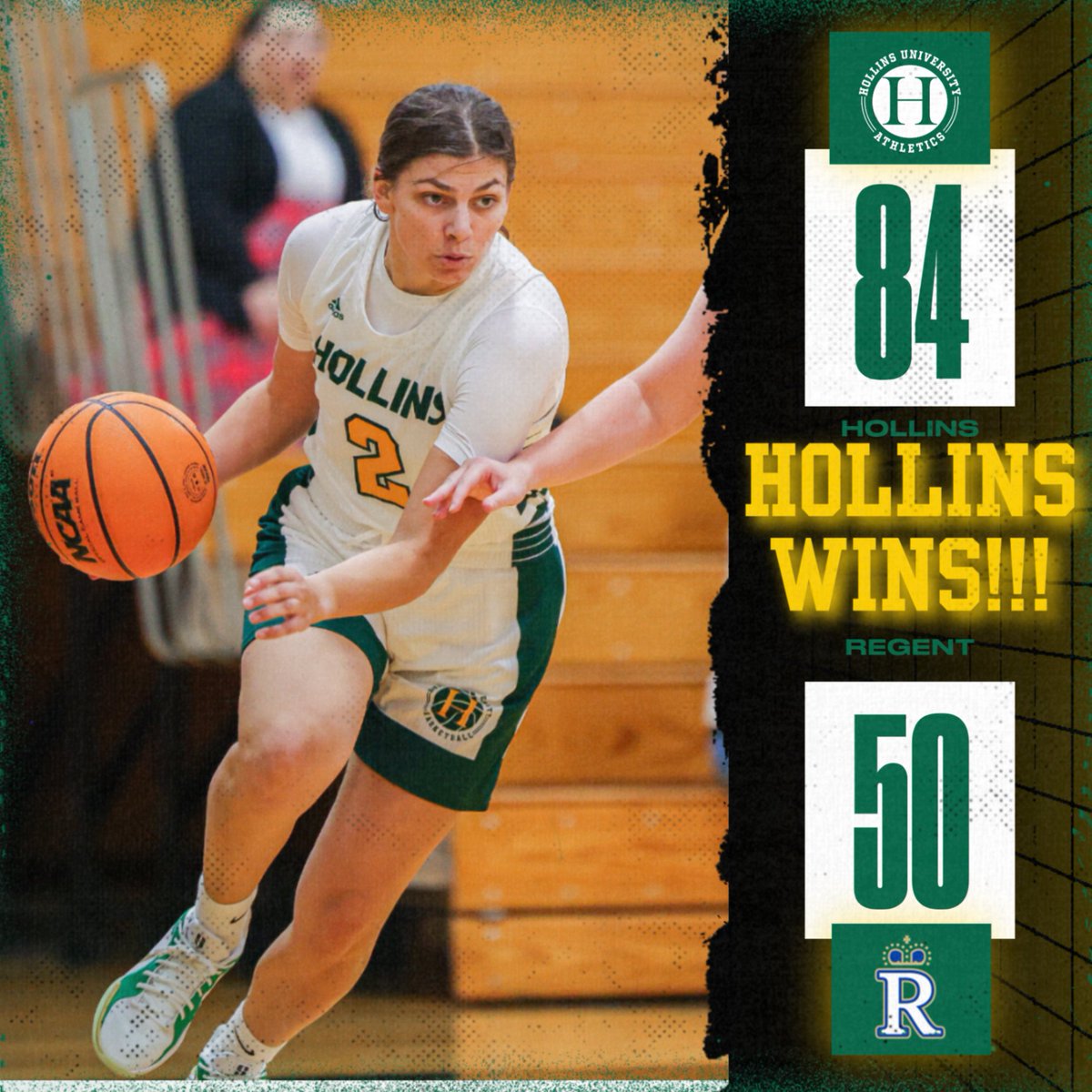 HOLLINS WINS!!!
<a href="/hollinshoops/">Hollins Women’s Basketball</a> goes to 7-1 with an 84-50 win over visiting Regent University.
#MyHollins
