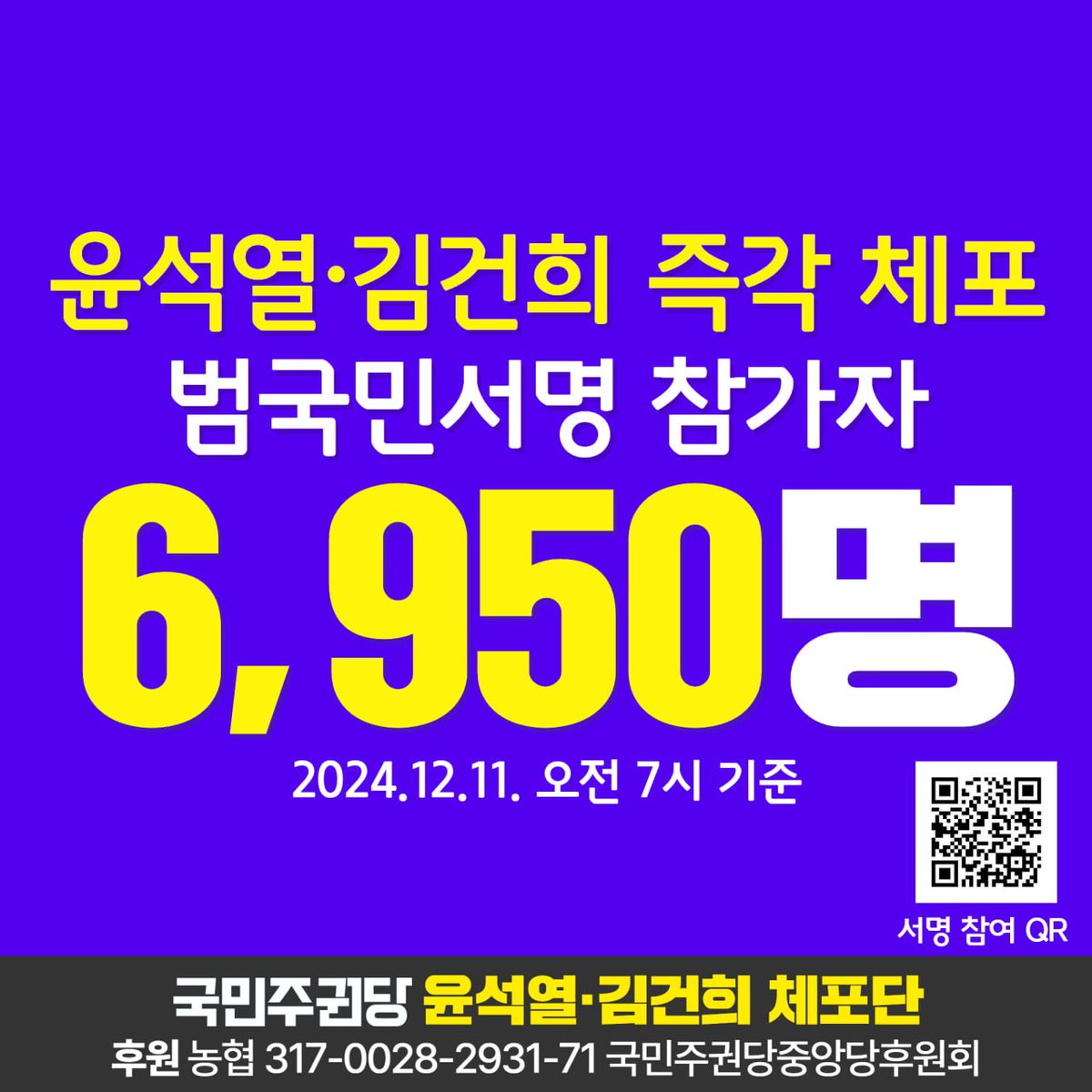chosbuljeo66190's tweet photo. <윤석열 즉각 체포·구속 범국민서명 참가자>
🚨6,950명🚨 (11일 오전 7시 기준)

함께해주신 분들 고맙습니다. 주변에 많이 공유해주시길 부탁드립니다.

■윤석열·김건희 체포 서명 https://t.co/BBXB8xxZUO

■윤석열·김건희 체포단 오픈채팅방 https://t.co/VSCAW4oXdi https://t.co/GXWsjkKY6B