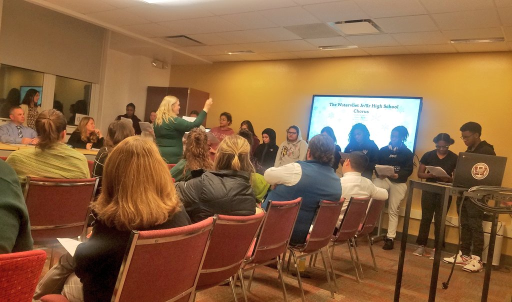 The WJSHS Chorus treats the Board of Education to holiday carols and provides a warm up for the group's performance at the Winter Concert ❄ on Wednesday (tomorrow) night! 🎶🎵🎤