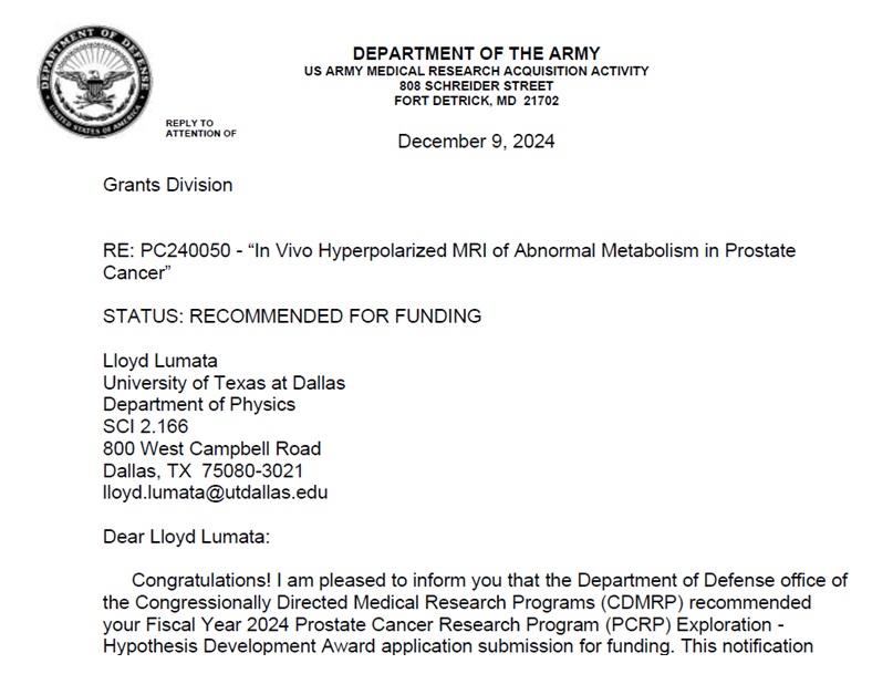 Lumata Lab (@lloydlumata) on Twitter photo Got a notice of research grant funding award from the US Department of Defense today! This is the 9th grant award from the US Army for the Lumata research group at UT Dallas. <a href="/UTDScience/">UTD Natural Sciences & Math</a> <a href="/UTDPhysics/">Physics at UTDallas</a> Got a notice of research grant funding award from the US Department of Defense today! This is the 9th grant award from the US Army for the Lumata research group at UT Dallas. <a href="/UTDScience/">UTD Natural Sciences & Math</a> <a href="/UTDPhysics/">Physics at UTDallas</a>