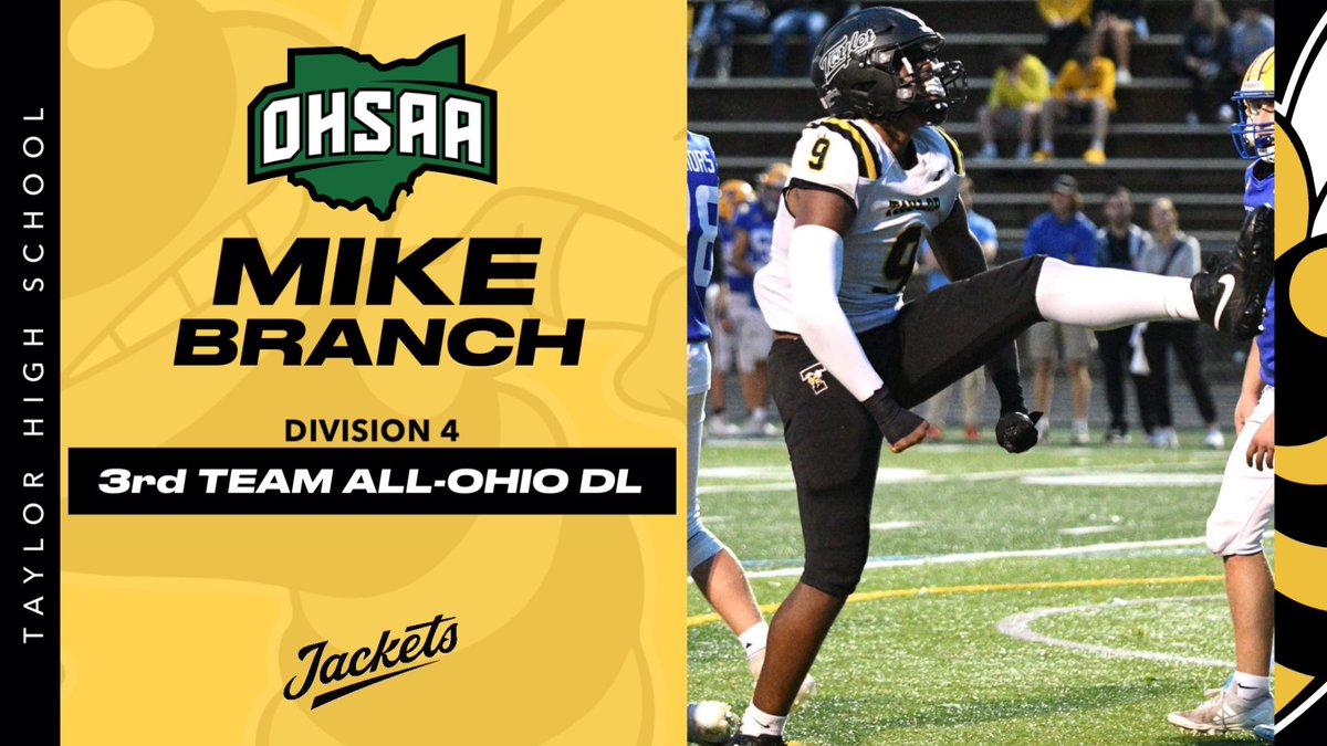 Taylor Football (@taylorhsfb) on Twitter photo Congrats to <a href="/MikeBranch5124/">Michael Branch</a> on being named a 3rd Team All-Ohio Defensive Lineman! His tenacity, grit, and dominance on the field made him a true game-changer. #RaiseTheBar #StateOfCleves Congrats to <a href="/MikeBranch5124/">Michael Branch</a> on being named a 3rd Team All-Ohio Defensive Lineman! His tenacity, grit, and dominance on the field made him a true game-changer. #RaiseTheBar #StateOfCleves