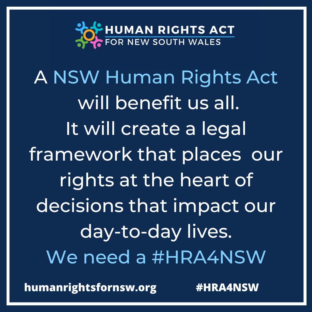 HumanRights4NSW's tweet photo. On #HumanRightsDay we reiterated our call on the NSW Govt &amp; all NSW Parliamentarians to recognise that protecting #HumanRights in law empowers individuals &amp; communities to forge a better tomorrow. 
TAKE ACTION: Tell your MP you want a #HRA4NSW https://t.co/vSxCMSpqLY 1/
#nswpol https://t.co/cbWfUc1rYV