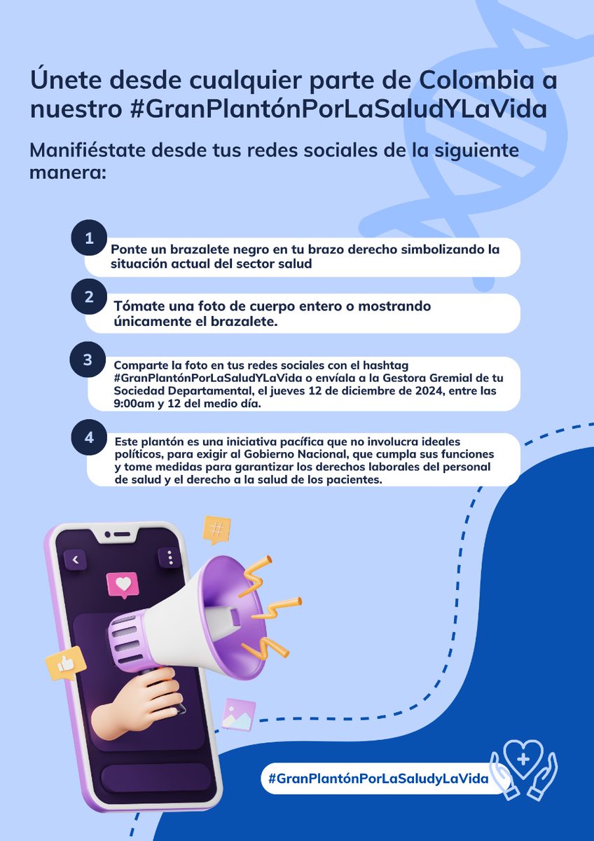 assosalud's tweet photo. Únete desde cualquier parte de Colombia a nuestro #GranPlantónPorLaSaludYLaVida
¡Manifiéstate desde tus redes sociales!

📸 Ponte un brazalete negro en tu brazo y comparte una foto con el hashtag #GranPlantónPorLaSaludYLaVida.
Jueves 12 de diciembre
9:00 am https://t.co/erUld7OxaX