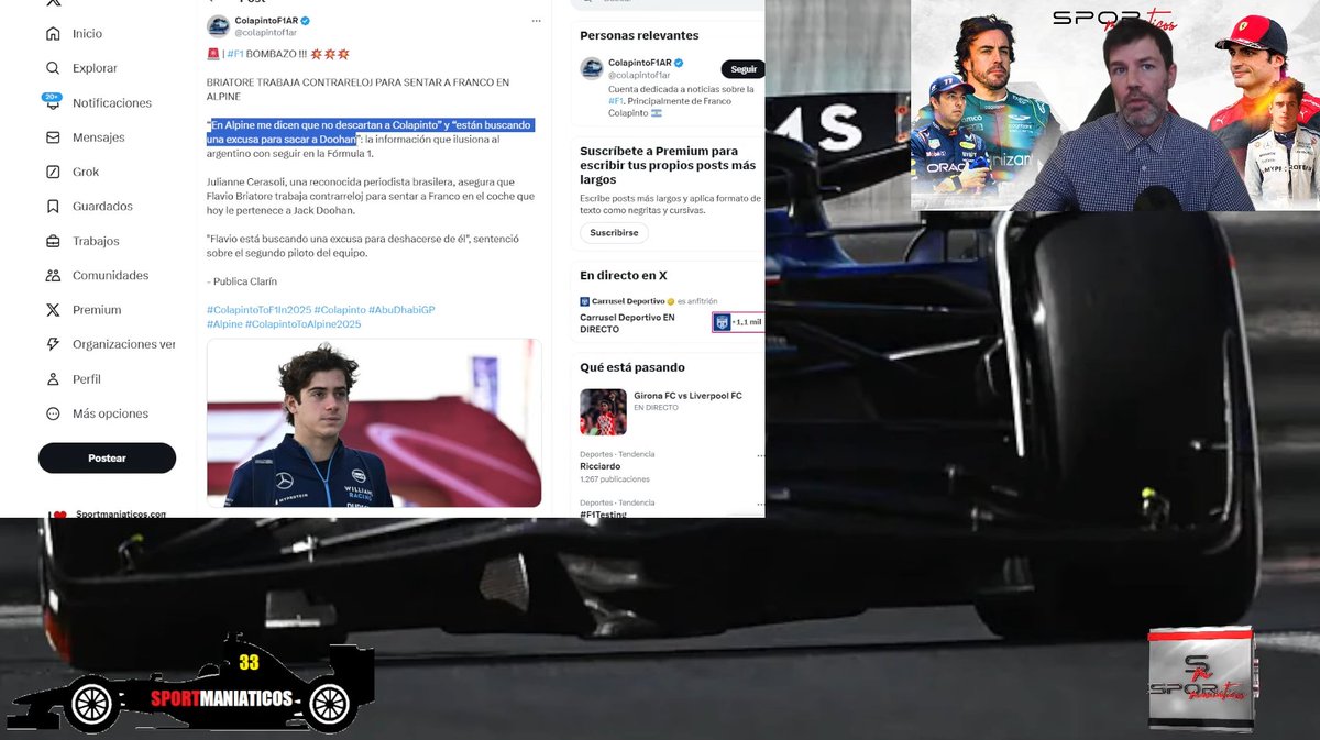 FormuMix's tweet photo. El Tio Alberto de @sportmaniaticos uso nuestro twitt para dar una de esas clases que solo el sabe dar con mucha información !!!
Puedo morir en paz !!! 🥀
#ColapintoToF1In2025 #ColapintoToAlpine2025
https://t.co/Ou0IrEZbVI https://t.co/YtnfGIAqTL