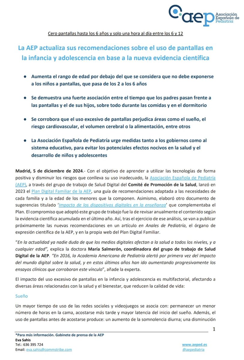 DopadoEduar's tweet photo. Nuevas recomendaciones de la @aepediatria sobre el uso de pantallas en pediatría. El uso excesivo de pantallas perjudica sueño, alimentación, riesgo cardiovascular y volumen cerebral. Además puede conllevar problemas de autorregulación y rabietas. https://t.co/6SobShDDTh