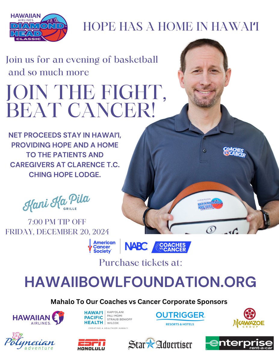 Eran Ganot (@eranganot) on Twitter photo 10 days out from an incredible event! We are still looking for sponsors. Can't wait to see you all there. Let's crush cancer! Go bows! <a href="/DiamondHeadClsc/">#LeiUp</a> <a href="/AmericanCancer/">American Cancer Society</a> <a href="/CoachesvsCancer/">Coaches vs. Cancer</a>
Get your tickets at:
hawaiibowlfoundation.org 10 days out from an incredible event! We are still looking for sponsors. Can't wait to see you all there. Let's crush cancer! Go bows! <a href="/DiamondHeadClsc/">#LeiUp</a> <a href="/AmericanCancer/">American Cancer Society</a> <a href="/CoachesvsCancer/">Coaches vs. Cancer</a>
Get your tickets at:
hawaiibowlfoundation.org