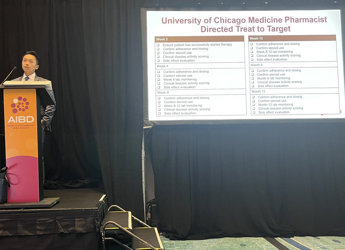 Clinical Pharmacists can effectively support GI efforts in adherence to the Stride II Guidelines treat to target strategy as described by <a href="/IBDPharmD/">David Choi, PharmD</a> from <a href="/UofC/">UniversityofChicago</a> 
#AIBD2024 <a href="/IBDConference/">@IBDConference</a>