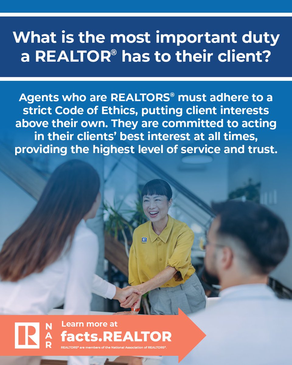 nardotrealtor's tweet photo. When you work with an agent who is a REALTOR®, your best interests come first. Bound by a Code of Ethics, REALTORS® prioritize your needs over their own. Learn more about their commitment to you. https://t.co/9cA8sHKwa5 https://t.co/nhwLSFSilP
