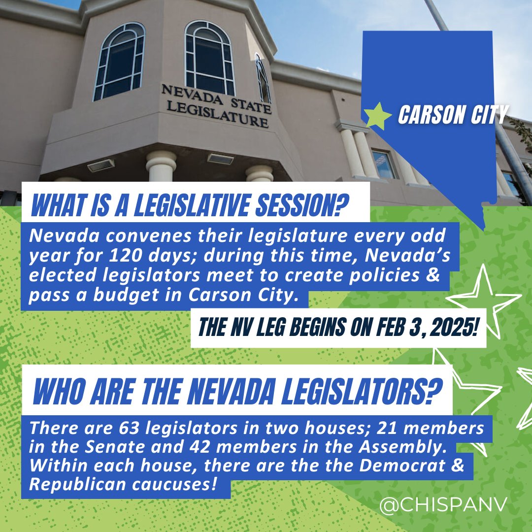Chispa_NV's tweet image. Our New Year's Resolution? Make waves and create change in #CarsonCity at the #2025NVLeg, which begins THIS WINTER. 🚨📣

Learn more about the #NVLeg with our quick guide! Have any questions or looking to get involved in next year's efforts? Send us a DM today! 🎉