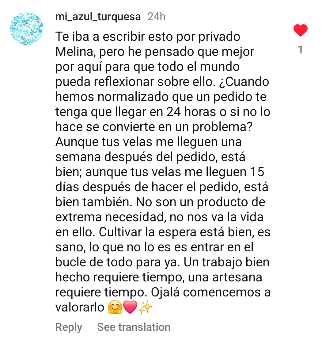 Este comentario sobre unas velas puede aplicarse a muchos otros ámbitos. La «cultura» de la inmediatez ha hecho mucho daño.