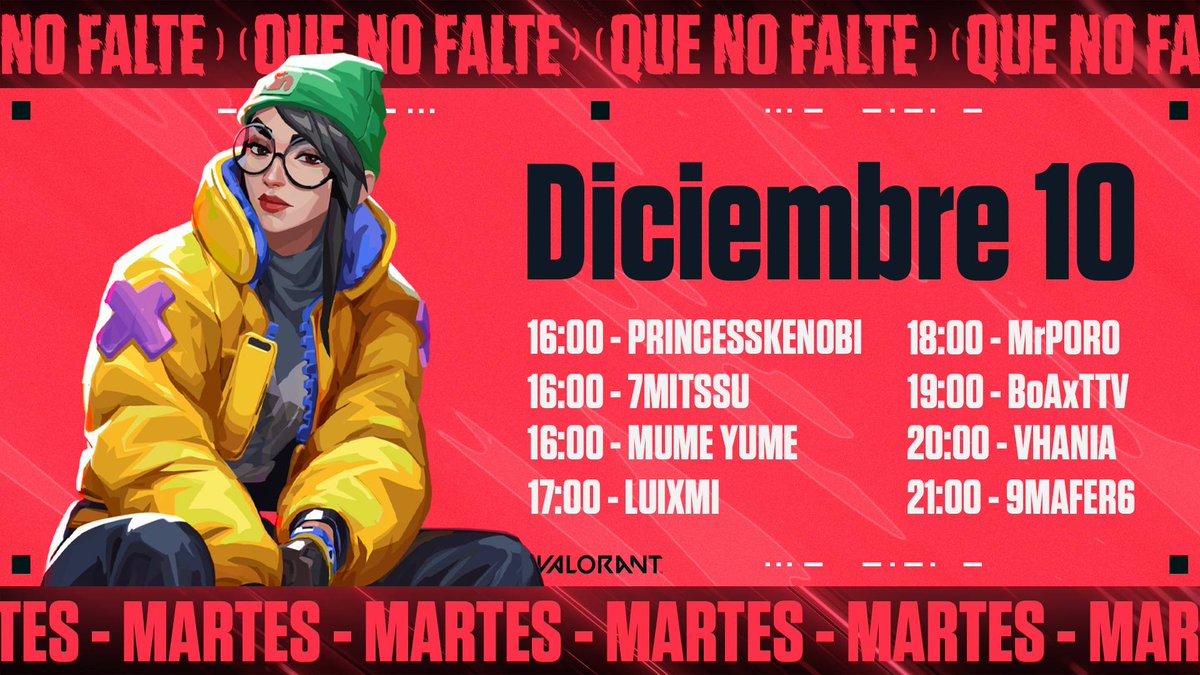 VALORANTLATAM's tweet photo. Empezamos este día de #QueNoFalte 💢 Sintoniza a tus creadores favoritos y ¡gg en esas partidas! https://t.co/7TSSQ7MOiq