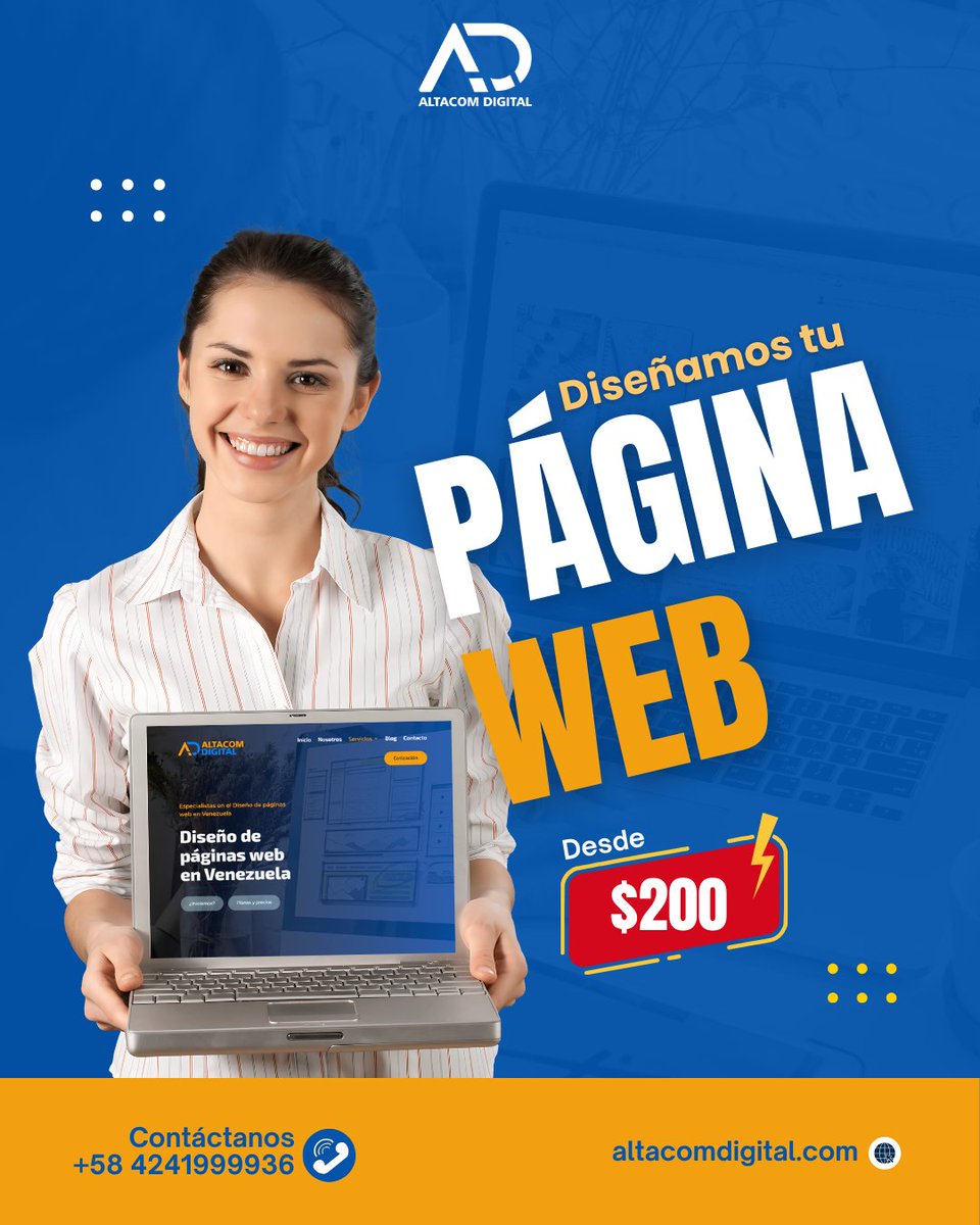 altacomd's tweet photo. 💻🌟 ¡Potencia tu negocio con un sitio web desde $200!

📞 Contáctanos al +58 4241999936 o visita https://t.co/BBvDnEejSU

👉 #DiseñoWeb #MarketingDigital #WebDesign https://t.co/INfQp2FEVC