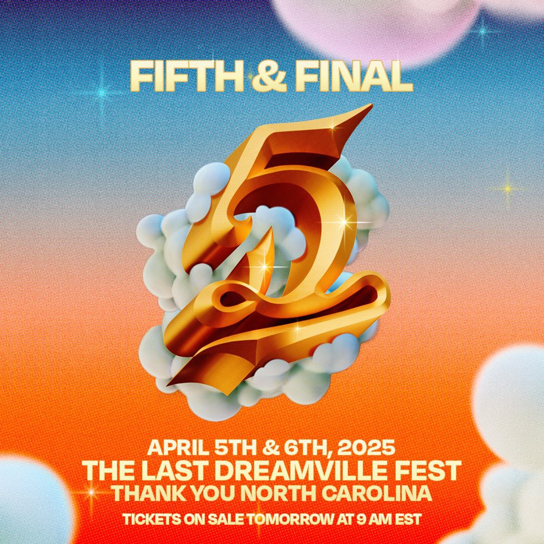 nfr_podcast's tweet photo. Dreamville announces the 2025 'Dreamville Fest' will be the LAST one 💔

“April 5th &amp; 6th will be the Fifth &amp; Final Dreamville Fest. We can't thank y'all enough for all the memories we've shared.” https://t.co/SPjkS8BZ7Q