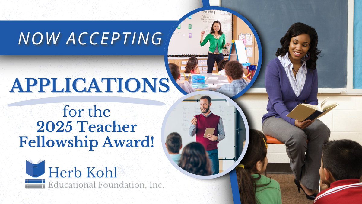 Herb Kohl Educational Foundation (@hkedfoundation) on Twitter photo The nomination window has closed! Now, it’s time for all the incredible teachers nominated to complete their applications for the Kohl Teacher Fellowship Award. 🏆
Final applications are due by 5:00pm on Tuesday, January 7, 2025. Don’t miss your chance to shine! 🌟 The nomination window has closed! Now, it’s time for all the incredible teachers nominated to complete their applications for the Kohl Teacher Fellowship Award. 🏆
Final applications are due by 5:00pm on Tuesday, January 7, 2025. Don’t miss your chance to shine! 🌟
