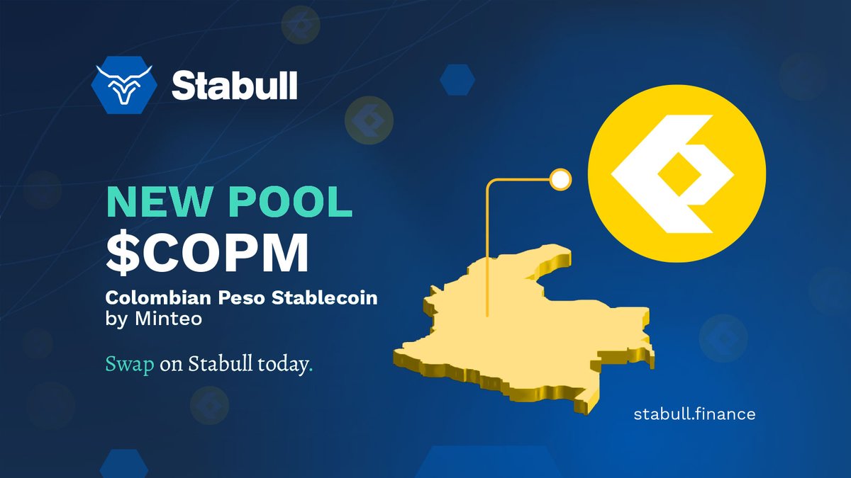 stabullfinance's tweet photo. New Pool Deployed; $COPM, is a fully collateralized stablecoin backed with highly liquid assets denominated in Colombian Pesos, issued by @minteocom & held in reserve to ensure that for every $COPM in circulation there’s always an equivalent or greater amount of funds.  Stabull users can swap $COPM with $USDC, $USDT, $EURS, $NZDS, $DAI, $BRZ, $PAXG, $XSGD, $PHPC & $TRYB.
https://t.co/4Kq7R3UfCV