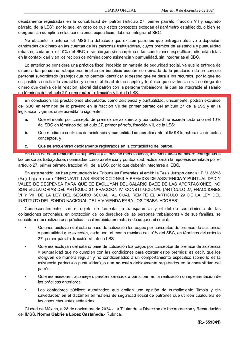 LuisPadronV's tweet photo. 🔴 IMSS emite nuevos criterios sobre premios de puntualidad y asistencia: solo podrán excluirse del SBC si cumplen con:

Premios no rebasen 10% SBC.
Contar con control de asistencia
Registrado en contabilidad.

#LaVozdelFiscalista https://t.co/oP4lC31rEH