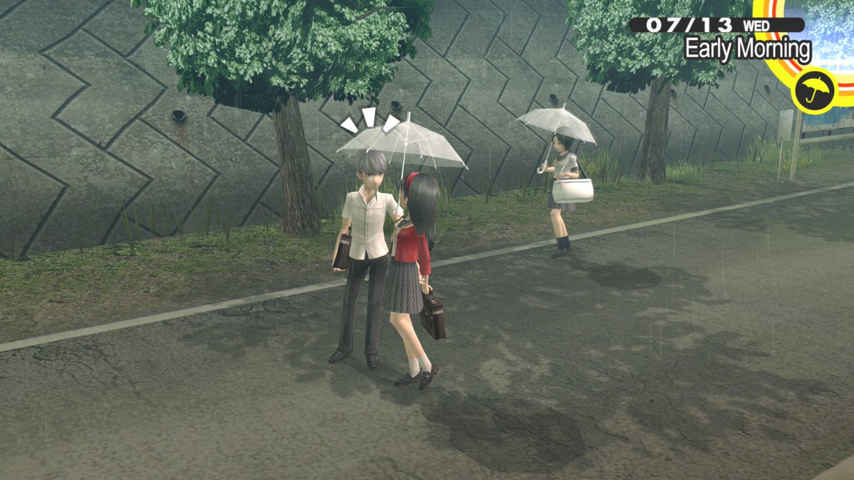 osu_MeovvCAT's tweet photo. It's personal so idk how many people will relate, but one thing I do not want a Persona 4 Remake to do is add music on days when it rains.

The silence paired with most Social Links being unavailable gives an atmospheric feeling that everything is on pause, and I really liked it. https://t.co/h4cXgChvaM