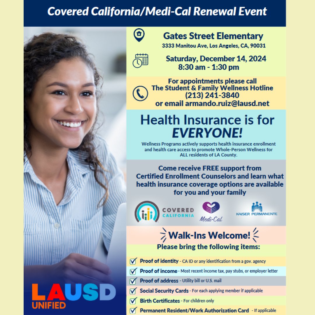 Health Insurance is for EVERYONE!
📞 For appointments please call The Student &amp; Family Wellness Hotline at (213) 241-3840 and secure your spot!