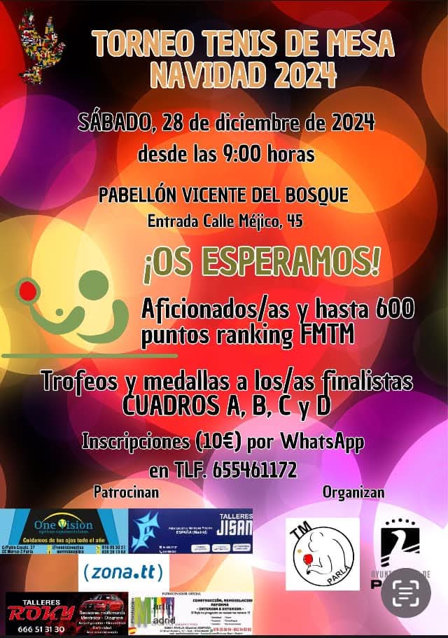 YRaqueta's tweet photo. Torneo de Navidad de Parla
🗓 Domingo 29 de diciembre
📍Pabellón Vicente del Bosque
📝 Inscripciones telf 655462272 
💸 Inscripción 10€
🏓 Cuadros A, B, C y D https://t.co/lBzE89QlVI