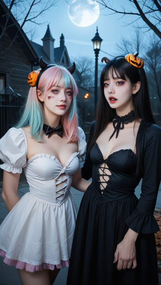 BadToxic's tweet photo. #Halloween #Girls 2024 - #StableDiffusion #waiREALMIX v11 Euler a #KlingAI.
#twoGirls #costume #HalloweenGirl #pumpkin #cosplay #scary #horror #gorgeousFace #pastelBalayageHair #slender #veryThin #sexy #cute #girl #warmPastelColors #AIGirl #AIGirls #AI #AIArt #Kunst #animation https://t.co/I2HczCIzq4