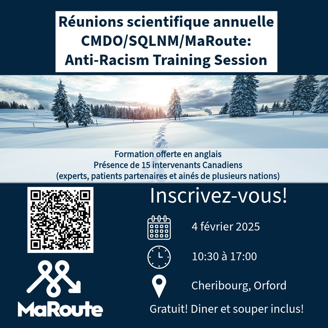 Les inscriptions sont maintenant ouvertes pour la formation anti-racisme offerte par Ma Route.

Pour plus d'informations: myroad.ca/fr/evenements/…

Pour toutes questions: myroad.maroute@criucpq.ulaval.ca

Pour vous inscrire: event.fourwaves.com/fr/rsc2025/ins…