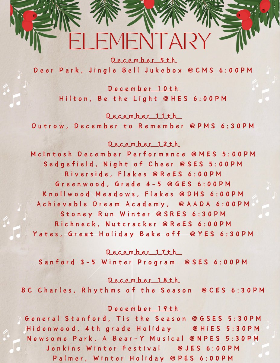 NNPSArts's tweet image. Performances this week  🎶❄️🎶
@SchoolHilton 
@NNPSWoodside 
@DenbighHSNNPS 
@gildersleevems 
@FMSNNPS 
@DutrowDolphins 
@WarwickRaiders 
@NNPSRiverside 
@nnpsgreenwood 
@MenchvilleHS 
@PassageMS 
@HinesSpartans 
@StoneyRunES 
@KMESKnights 
@McIntoshElem 
@AADreamAcademy