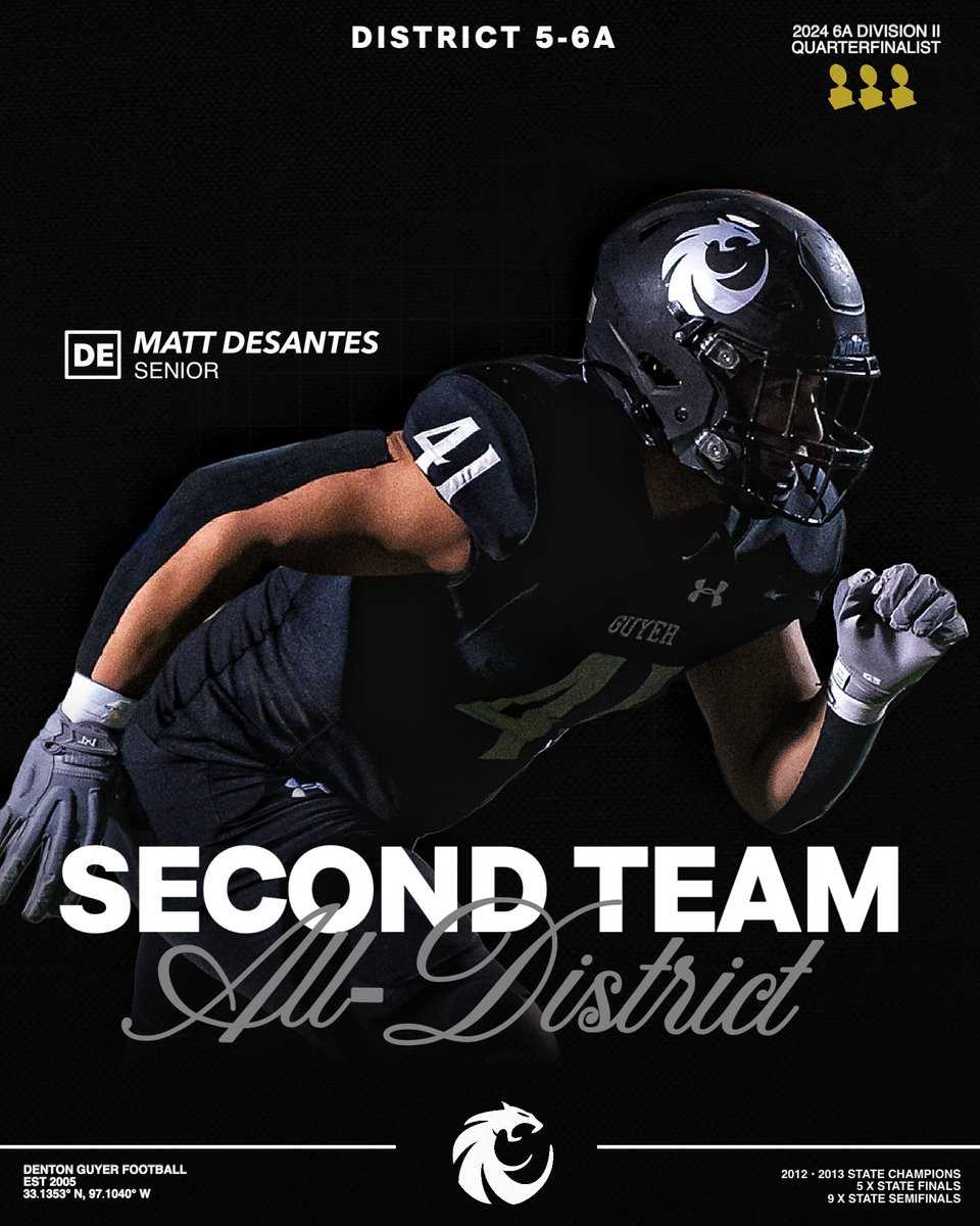 DentonGuyer_FB's tweet photo. 🏆 𝟐𝟎𝟐𝟒 𝟓-𝟔𝐀 𝐀𝐥𝐥 𝐃𝐢𝐬𝐭𝐫𝐢𝐜𝐭 𝐀𝐰𝐚𝐫𝐝𝐬 🏆

2nd Team All District Defense  

DT » Xavier Ukponu
DE » Matt Desantes
DE » Zane Rowe

#Southside | #DifferentBreed https://t.co/uDRYSiU6rd