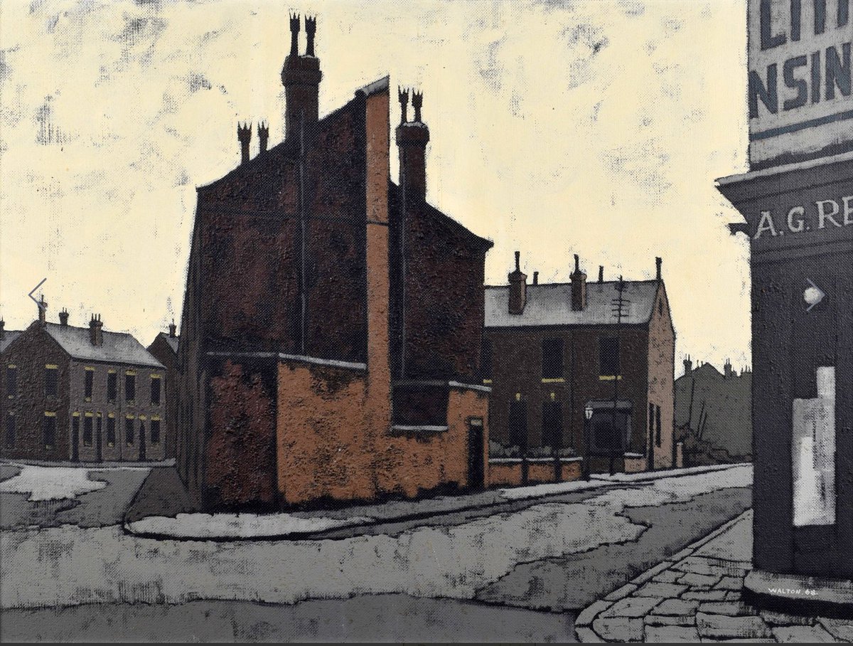 GrimArtGroup's tweet photo. Honouring the #GrimArt cornerstone, Stuart Walton here, but equally that #NorthernArt Saint 😇 @stephensparrow8, whose specialist sales @Wilson55Auction bring so many fresh works to our attention 👏 🙏🏻 #TheGrimList2024🎖️ 

Corner Shop (Oil on Board) by Stuart Walton (b. 1933) https://t.co/gtYD2GffGl