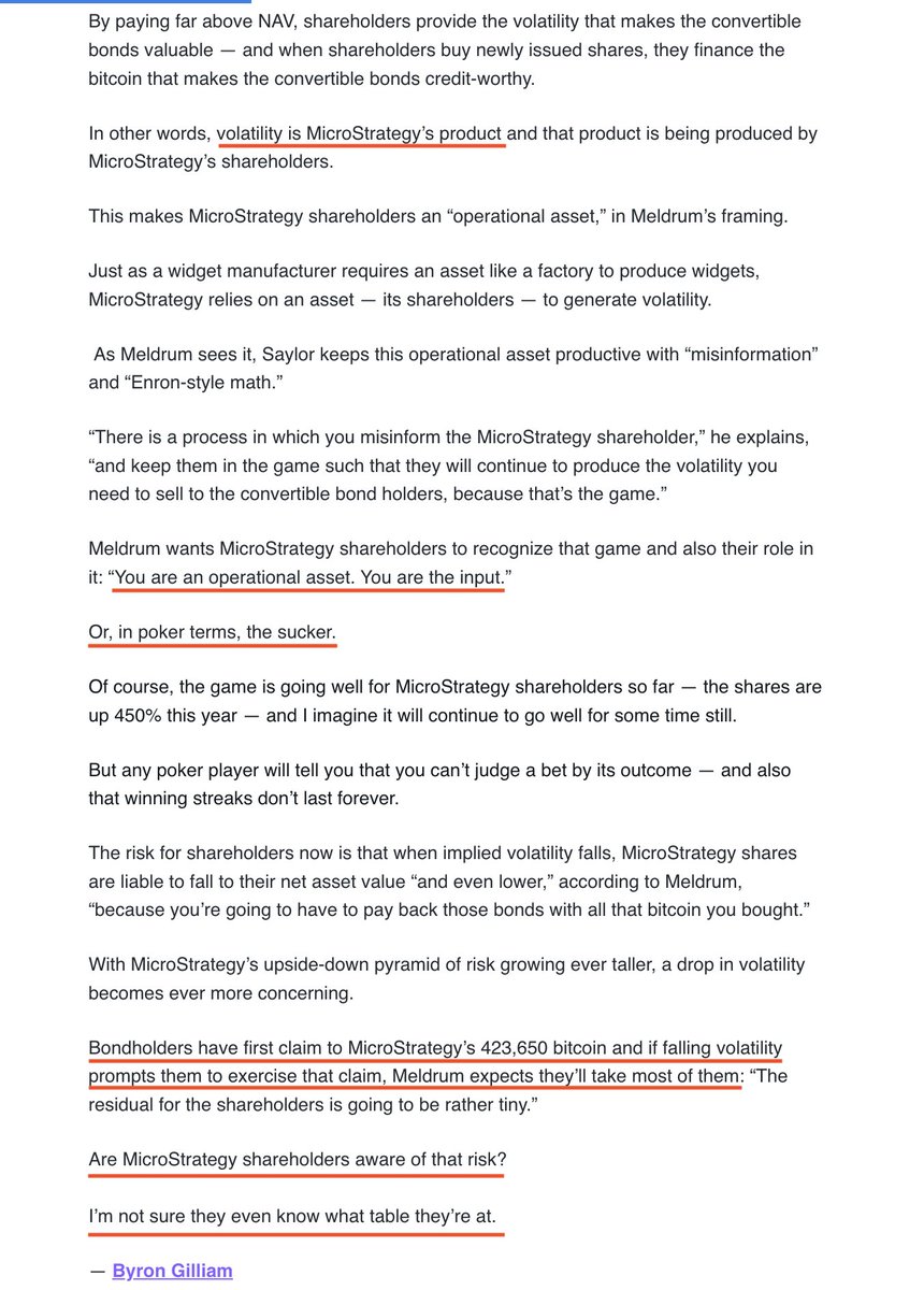 Yano 🟪 (@jasonyanowitz) on Twitter photo "At the MicroStrategy table, shareholders are the sucker"
Idk if this is right or wrong. But I do know that MicroStrategy owns more than 1% of all the BTC in the world.
It's worth understanding all the risks of this bet.
Nicely done <a href="/bgilliam1982/">Byron Gilliam 🟪 e/acc</a> "At the MicroStrategy table, shareholders are the sucker"
Idk if this is right or wrong. But I do know that MicroStrategy owns more than 1% of all the BTC in the world.
It's worth understanding all the risks of this bet.
Nicely done <a href="/bgilliam1982/">Byron Gilliam 🟪 e/acc</a>
