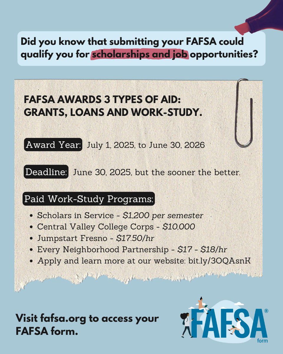 💰🎓 <a href="/FAFSA/">Federal Student Aid</a> season is here! The 2025-2026 application is officially OPEN.

Work-study is a need-based program where eligible students can work part-time jobs at their college to earn income towards their education costs.

Explore our service programs here: bit.ly/3OQAsnK